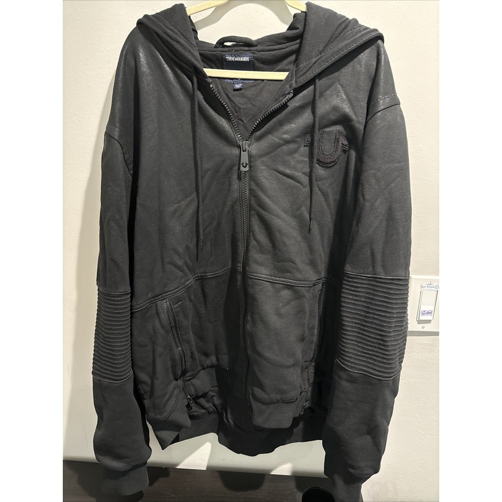 True Religion Mens World Tour Black Hoodie Size 2XL Excellent RN# 112790